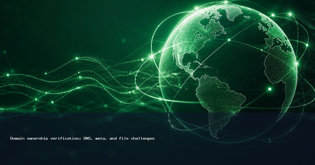 Domain ownership verification: DNS, meta, and file challenges